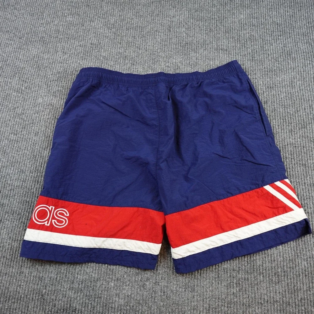 Vintage Adidas Shorts Mens XL Blue Red Colorblock 8 Inseam Nylon Drawstring